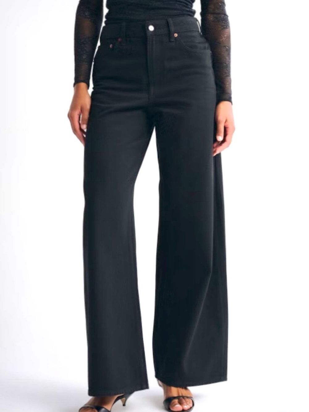 Abercrombie & Fitch High Rise Wide Leg Jeans 34 Long Black Denim NWT